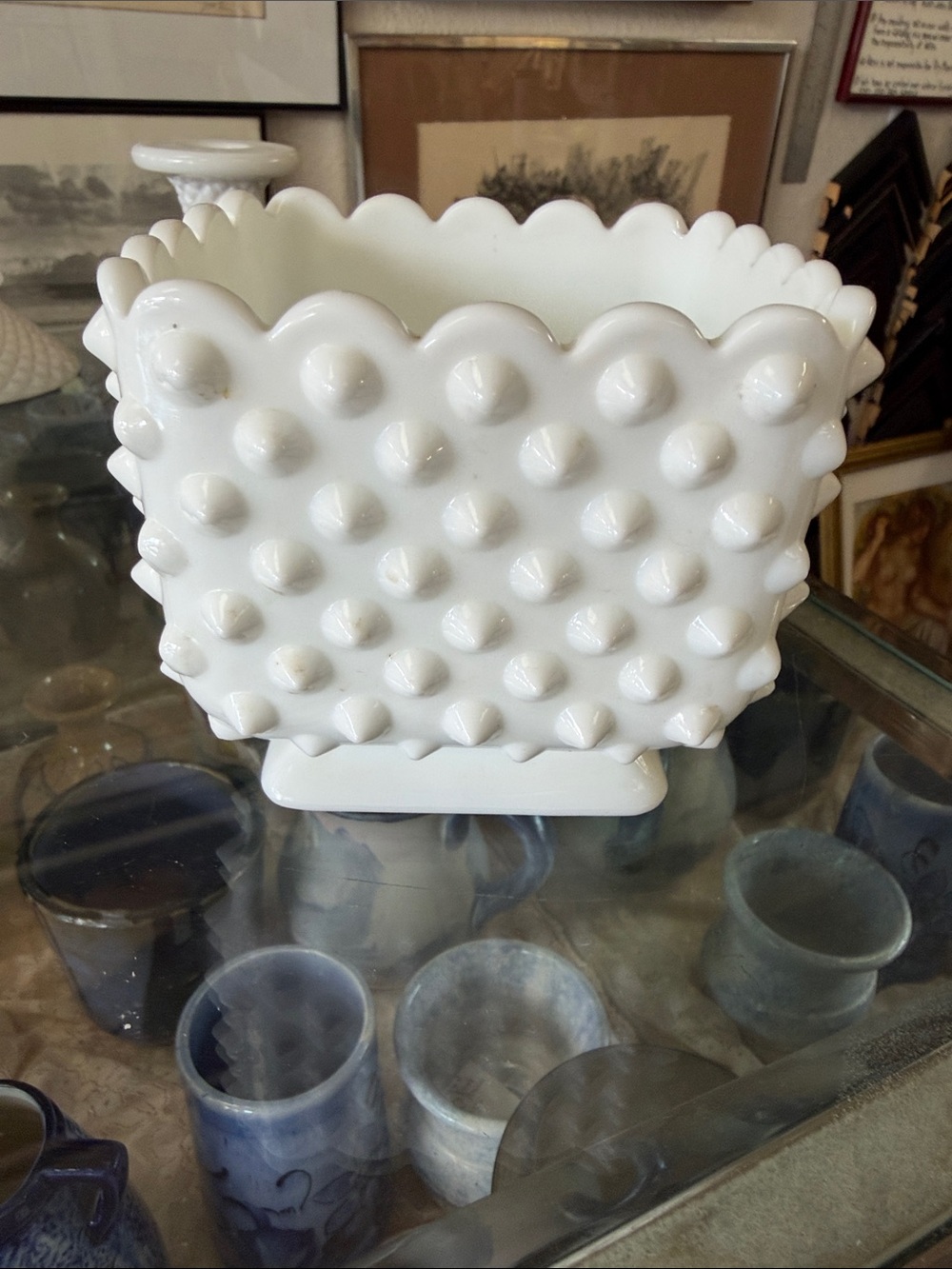 White Hobnail Milk Glass Planter - Brand Unidentified